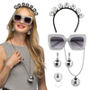 Disco-Set (Stirnband, Partybrille, Halskette, Ring und Ohrringe)