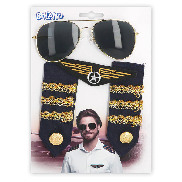 Piloten-Set (Partybrille, Abzeichen und Schulterpolster)