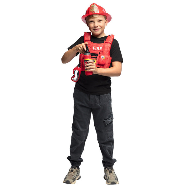 Kinder-Feuerwehr-Set (Helm, Weste, Schutzbrille, Walkie-Talkie, Feuerlöscher, Brechstange)