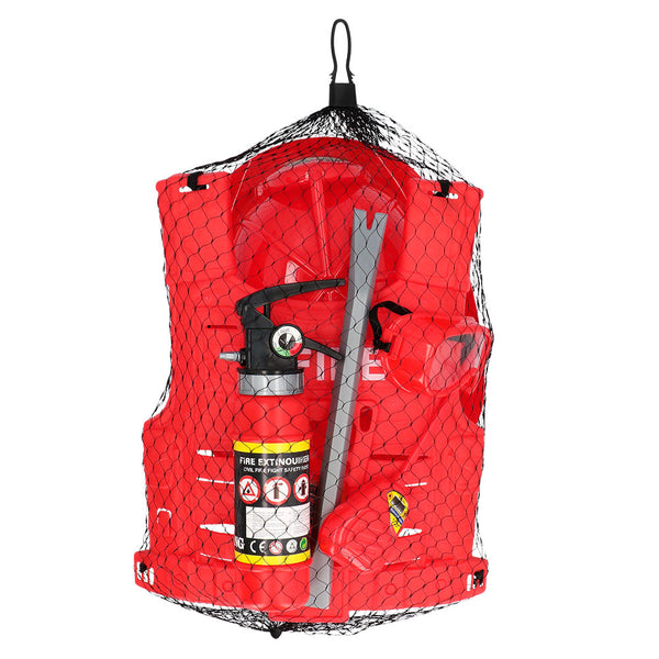 Kinder-Feuerwehr-Set (Helm, Weste, Schutzbrille, Walkie-Talkie, Feuerlöscher, Brechstange)
