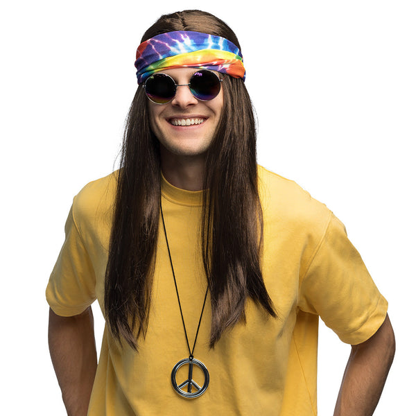 Hippie-Set | (Stirnband, Partybrille, Perücke und Halskette)