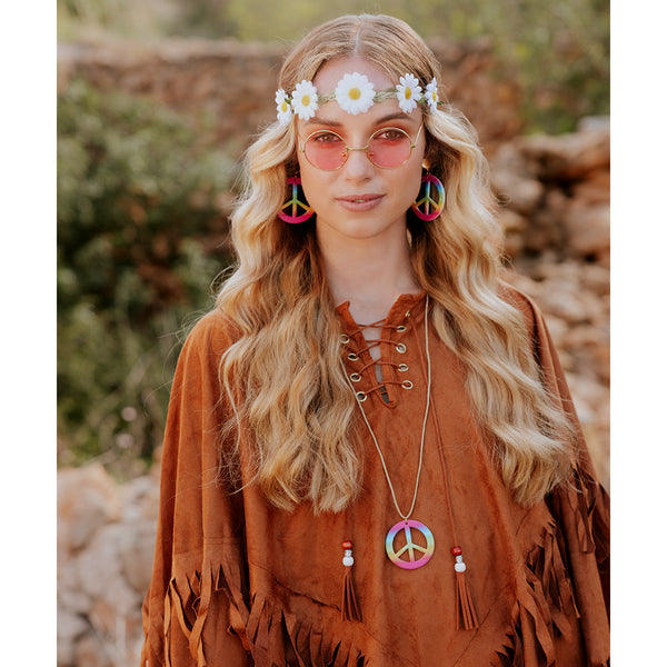 Hippie de luxe Set (Stirnband, Partybrille, Ohrringe und Halskette)