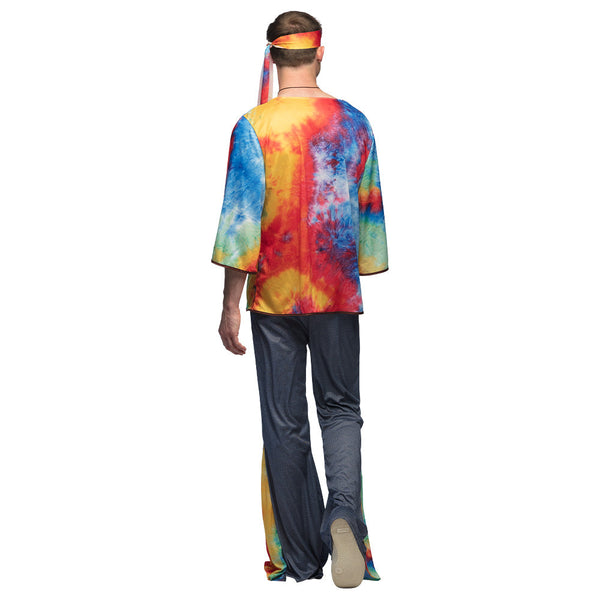 Hippie Kostüm Herren | Stirnband, Halskette, Hemd und Hose