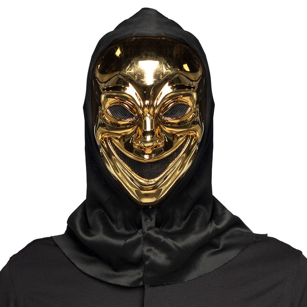 Verrückte Killer Gesichtsmaske mit Kapuze Gold – Psycho Halloween Maske