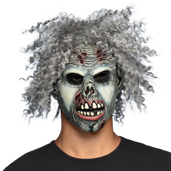 Latex Kopfmaske Crazy Zombie – Halloween Maske mit Haaren