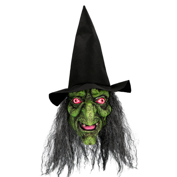 Latex Kopfmaske Hexe Lucinda – Gruselige Hexe mit Hut und Haaren
