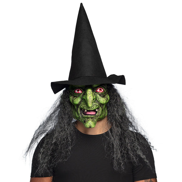 Latex Kopfmaske Hexe Lucinda – Gruselige Hexe mit Hut und Haaren