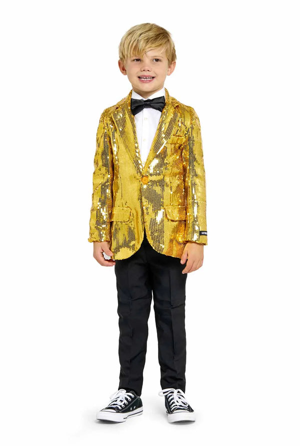 Suitmeister | Jungen Pailletten Gold | Glitzerjacke Gold | Blazer für Kinder