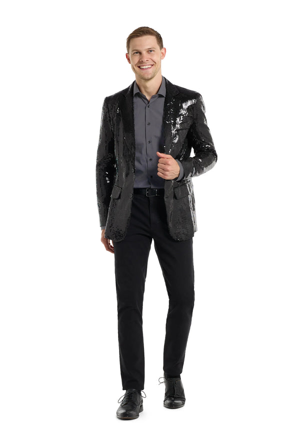 Suitmeister | Pailletten Schwarz | Glitzerjacke Schwarz | Schwarzer Blazer für Herren