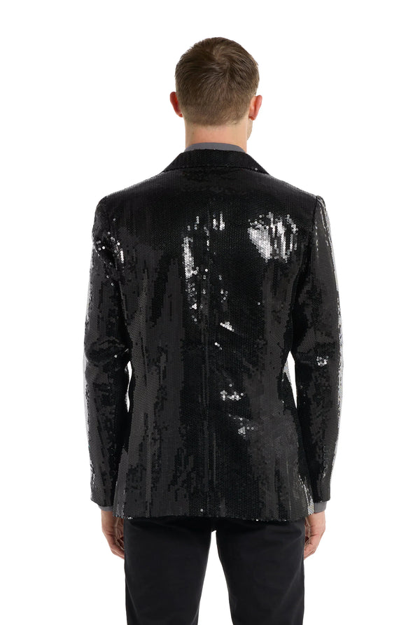 Suitmeister | Pailletten Schwarz | Glitzerjacke Schwarz | Schwarzer Blazer für Herren