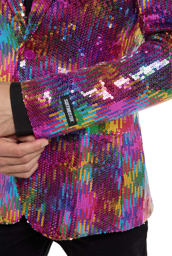 Suitmeister | Pailletten Regenbogen | Glitzerjacke Regenbogen Herren