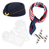 Stewardess-Set (Mütze, Schal, Handschuhe und Brosche)