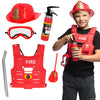 Kinder-Feuerwehr-Set (Helm, Weste, Schutzbrille, Walkie-Talkie, Feuerlöscher, Brechstange)