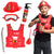 Kinder-Feuerwehr-Set (Helm, Weste, Schutzbrille, Walkie-Talkie, Feuerlöscher, Brechstange)