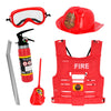 Kinder-Feuerwehr-Set (Helm, Weste, Schutzbrille, Walkie-Talkie, Feuerlöscher, Brechstange)