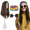 Hippie-Set | (Stirnband, Partybrille, Perücke und Halskette)