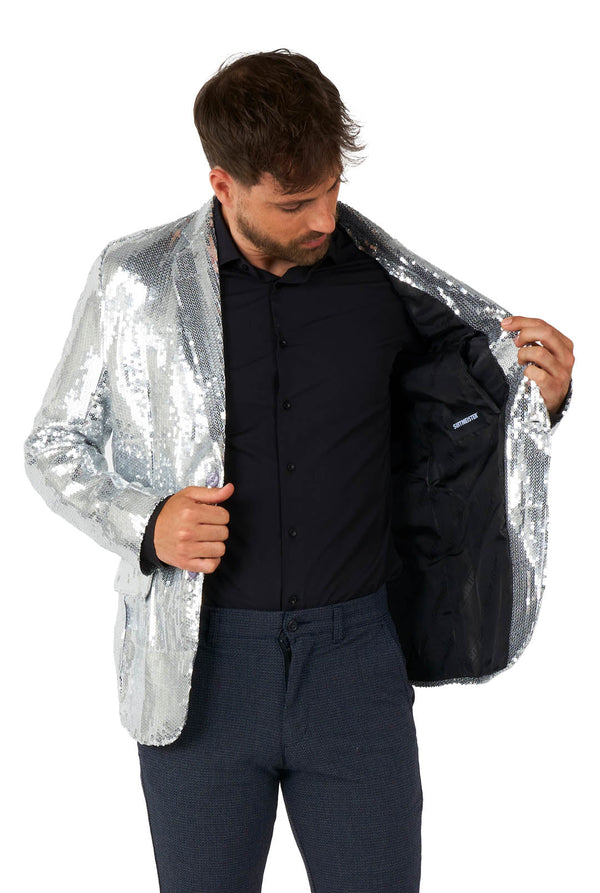 Suitmeister | Pailletten Silber | Glitzerjacke Silber | Blazer für Herren