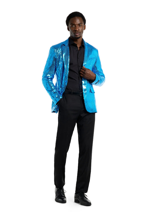 Suitmeister | Pailletten Blau | Glitzerjacke Blau | Blazer für Herren