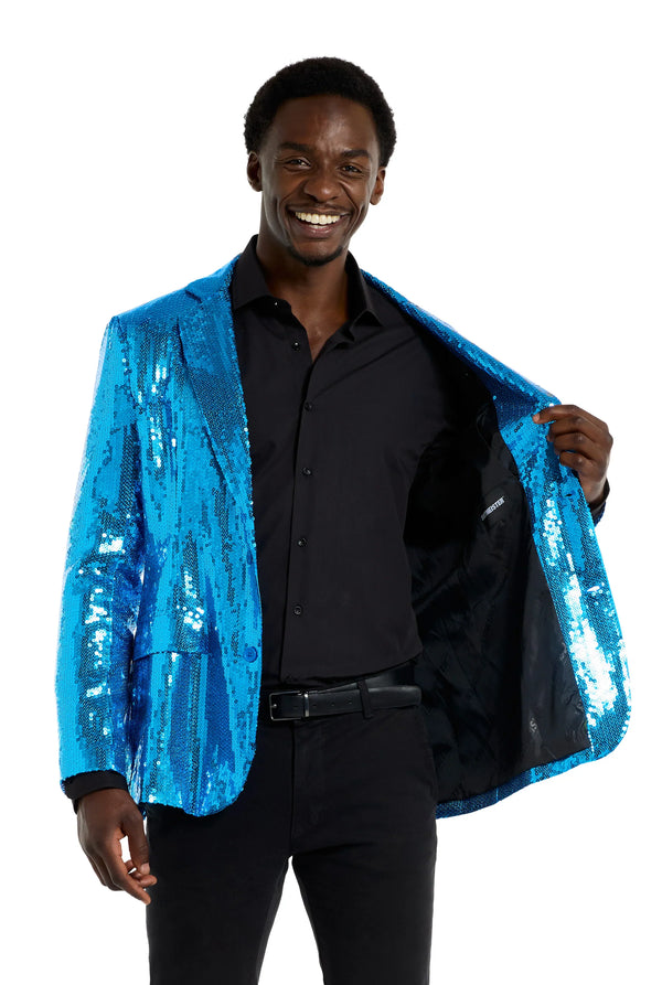 Suitmeister | Pailletten Blau | Glitzerjacke Blau | Blazer für Herren