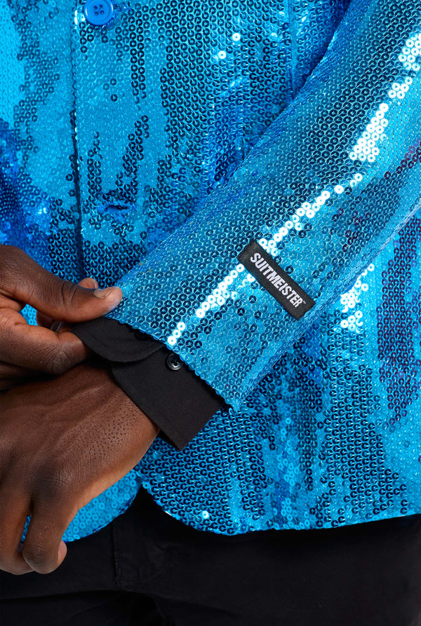 Suitmeister | Pailletten Blau | Glitzerjacke Blau | Blazer für Herren