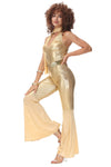 Goldenes Disco-Kostüm – Für Damen – Overall + Schal + Gürtel