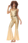 Goldenes Disco-Kostüm – Für Damen – Overall + Schal + Gürtel