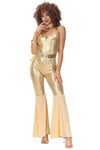 Goldenes Disco-Kostüm – Für Damen – Overall + Schal + Gürtel