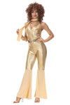 Goldenes Disco-Kostüm – Für Damen – Overall + Schal + Gürtel