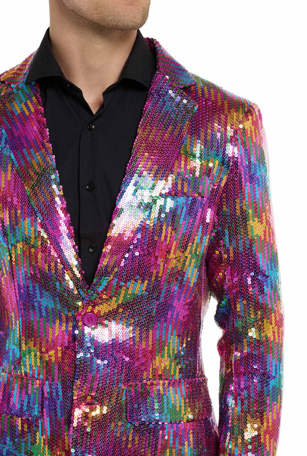 Suitmeister | Pailletten Regenbogen | Glitzerjacke Regenbogen Herren