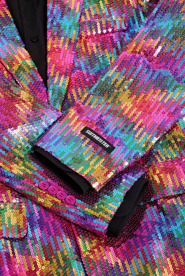 Suitmeister | Pailletten Regenbogen | Glitzerjacke Regenbogen Herren